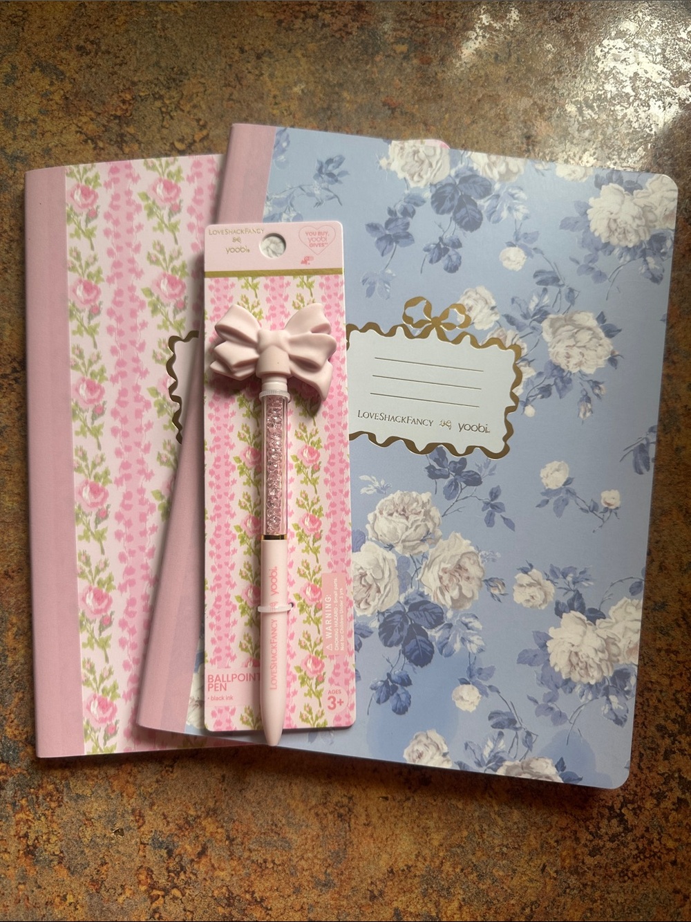 Love Shack Fancy x Target Yoobi Pink Floral Bow Ballpoint Pen and Notebooks Set